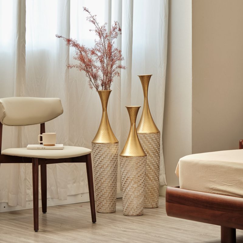 Floor Metal Vase Modern Style Decoration Home Woven Pattern Metal Vase 3-piece Set Gorgeous Home Decoration Large Glazed Metal Vase_voghion.com