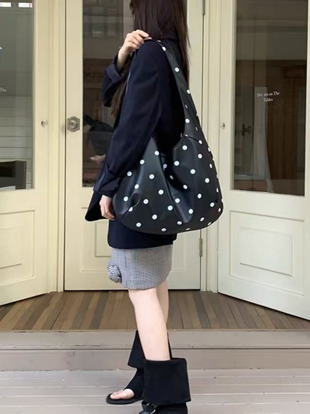 Kadınlar İçin Polka Dot Büyük Kapasiteli Tote Çanta Omuz Çantası Şık ve Çok Yönlü_voghion.com