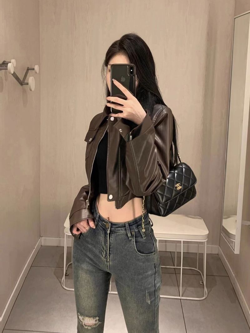 Veste courte en cuir style coréen, ample et décontractée, tendance, printemps-automne 2025_voghion.com