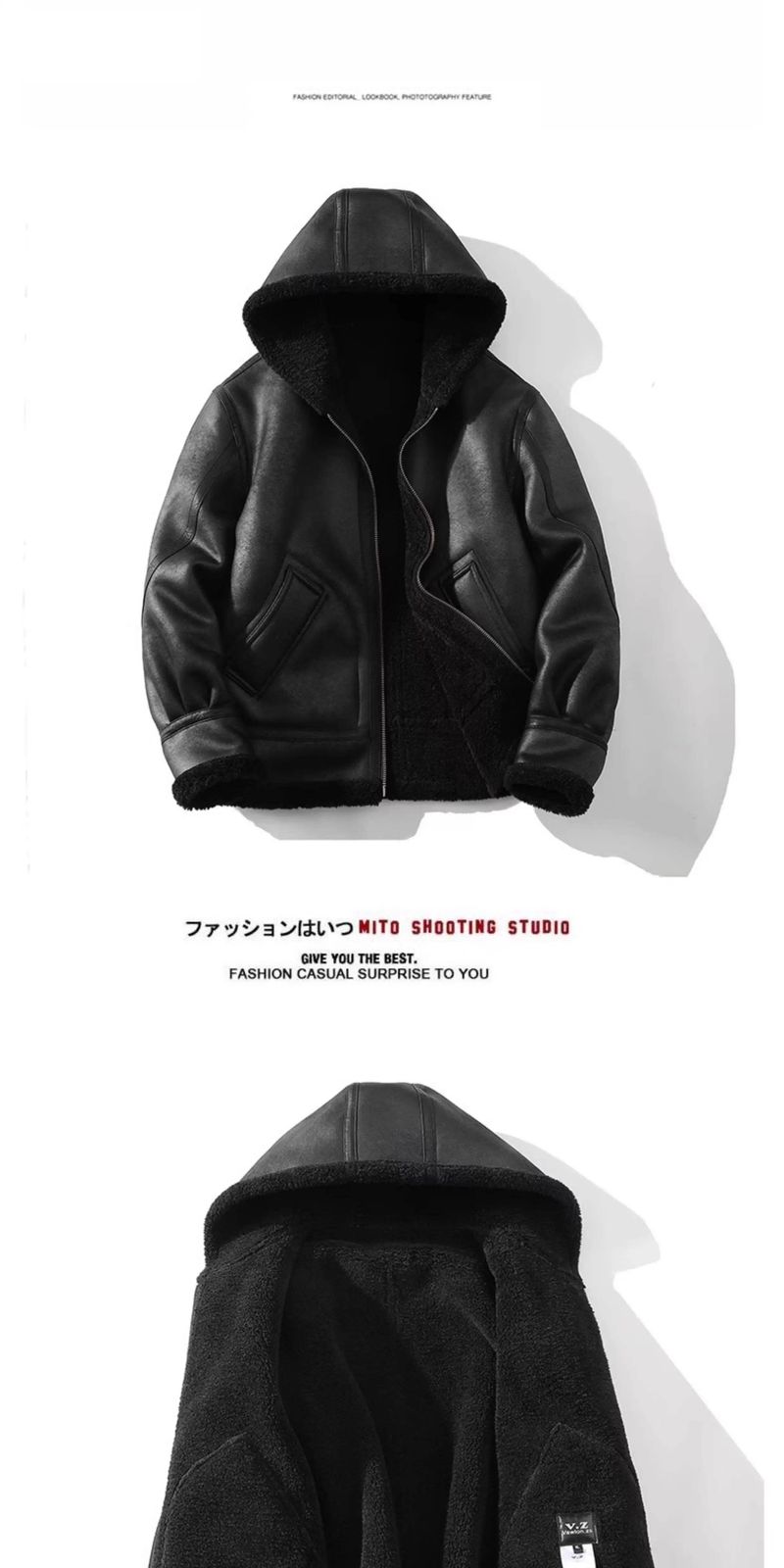 2025 Winter Large Size Hooded Shearling One-Piece Lamb Wool Motorcycle Trendy Brand Melard Leather Jacket Men_voghion.com