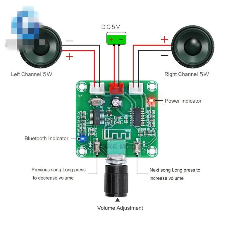 Carte amplificateur Bluetooth 5.0 XH-A158 PAM8403 5 W + 5 W 2.0 canaux amplificateur audio avec contrôle du volume pour haut-parleurs_voghion.com