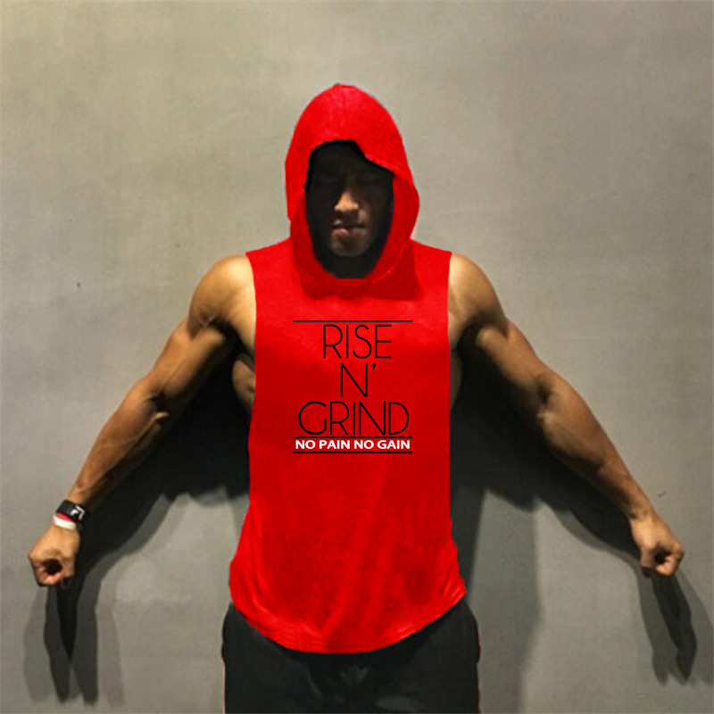 Bodybuilding-Fitness-Unterhemd mit Kapuze, Sportweste, locker sitzendes, ärmelloses Lauf-T-Shirt für Herren_voghion.com