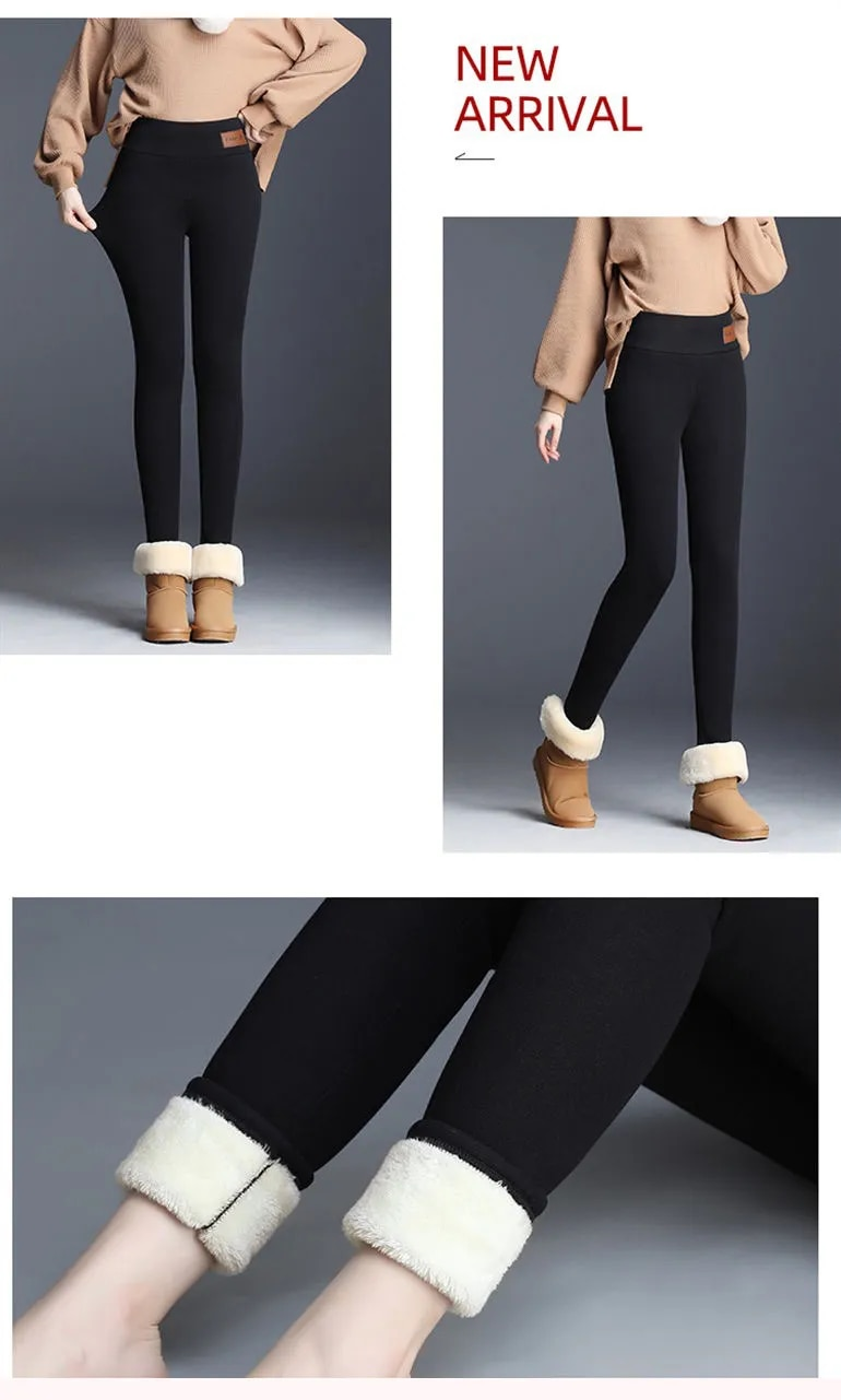 Pantalons d'extérieur et leggings en polaire pour femmes, pantalons taille haute en cachemire maigre, pantalons rembourrés en coton chaud_voghion.com
