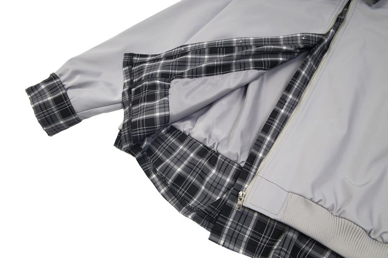 National Trend Brand Heavy Craft Design Layered Two-Piece Color-Block Plaid Zipper Oversize Cardigan Jacket_voghion.com