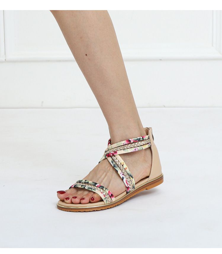 Sandales plates à bout ouvert pour femmes, style féerique, avec bride florale et antidérapantes_voghion.com