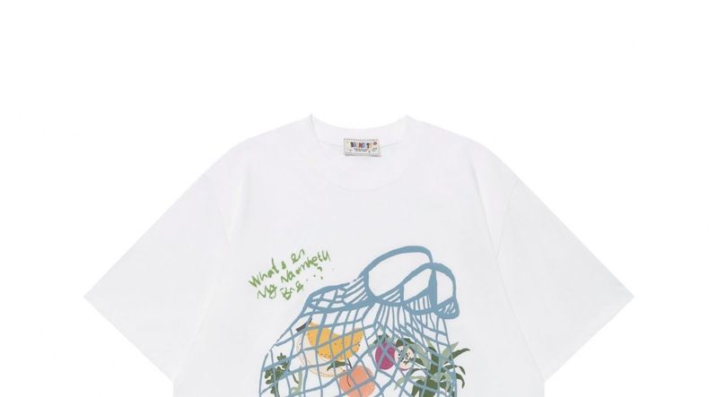 American2025 Summer Limited Edition Trendy Brand Fun Graffiti Fruit Basket Maniche corte in puro cotone colorato_voghion.com