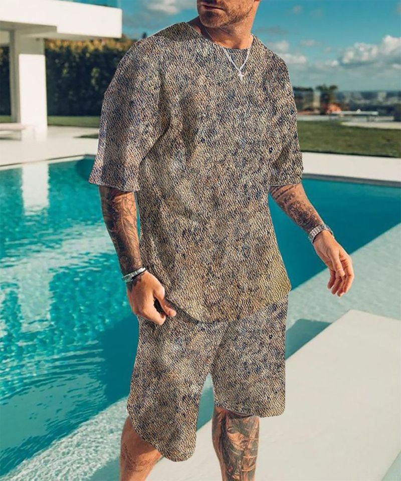 2024 Summer Digital Printing Men's Round Neck Short Sleeve Hoodless Set Sports Casual 3D Apparel_voghion.com