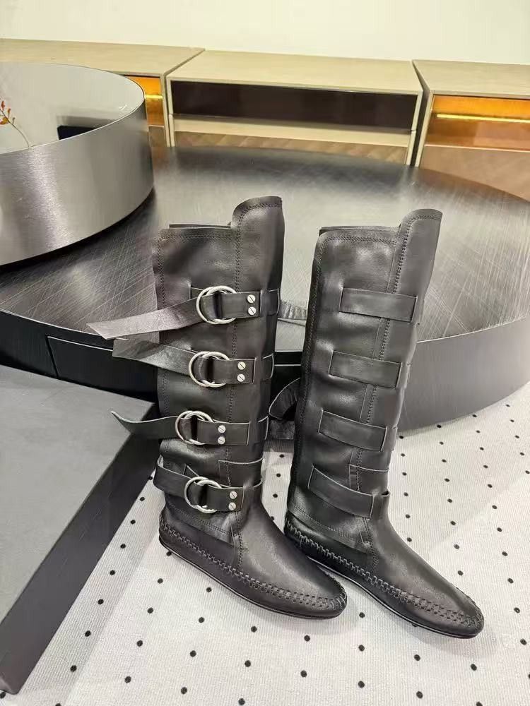 Damen Boxstiefel Rindsleder Neue Gürtelschnalle Weiß Boxen Für Frauen Echtes Leder Abnehmen Hohe Rohr Reiten Western Lange Stiefel_voghion.com