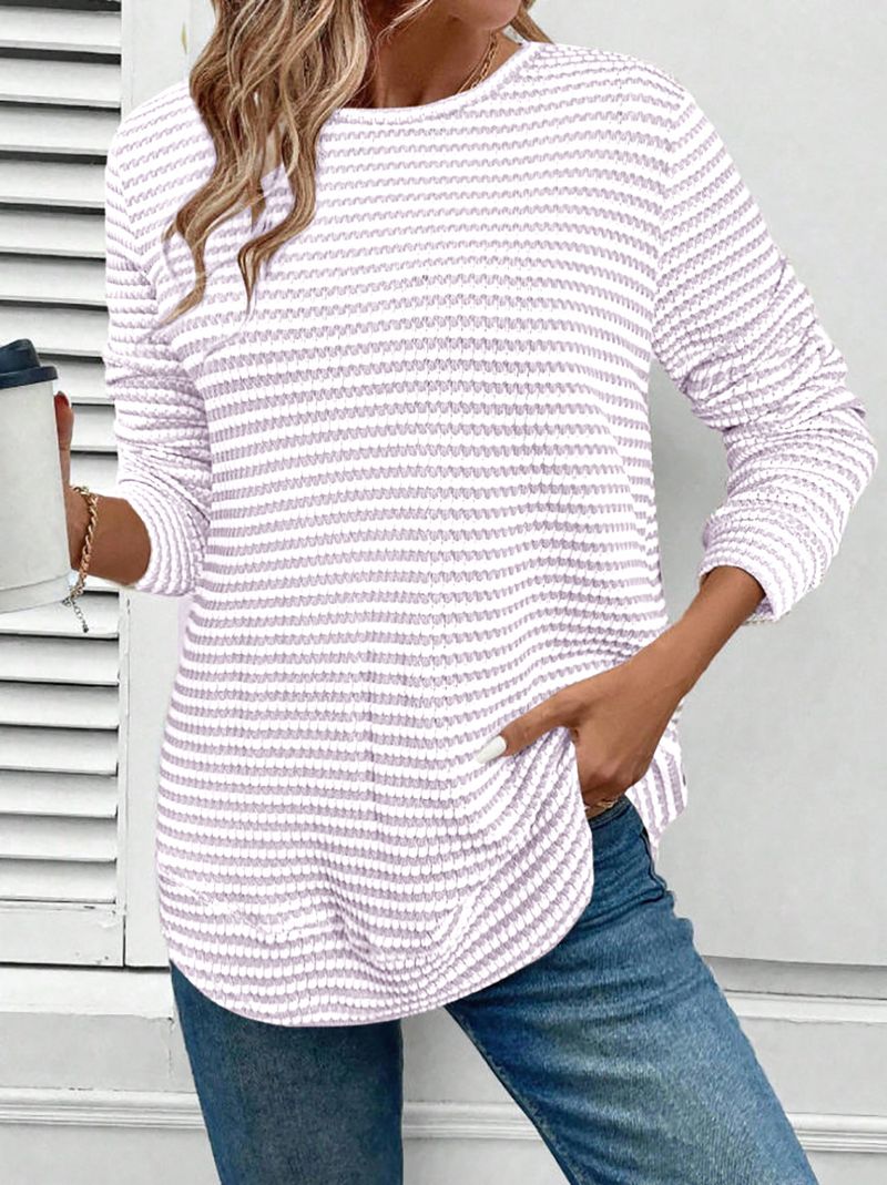 Maglione girocollo a maniche lunghe lavorato a maglia con motivo scozzese traforato, casual, autunno inverno 2025, da donna_voghion.com