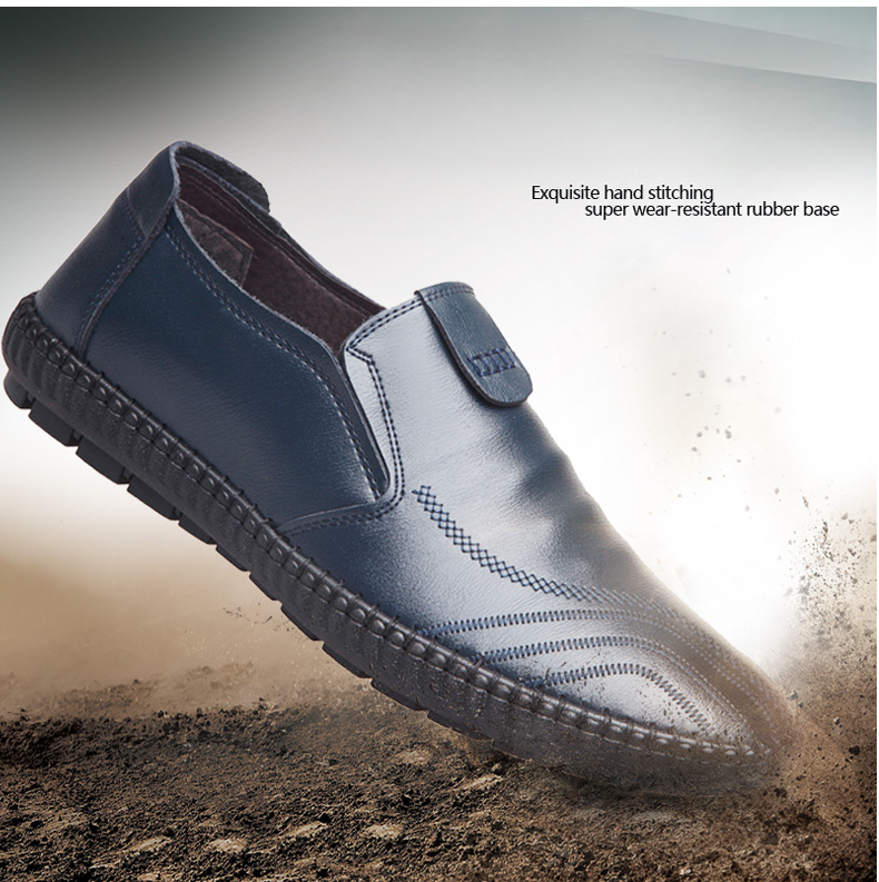 Halbschuhe Herren Handgefertigte Lederschuhe Casual Driving Flats Schlupfschuhe Mokassins Bootsschuhe Blau_voghion.com
