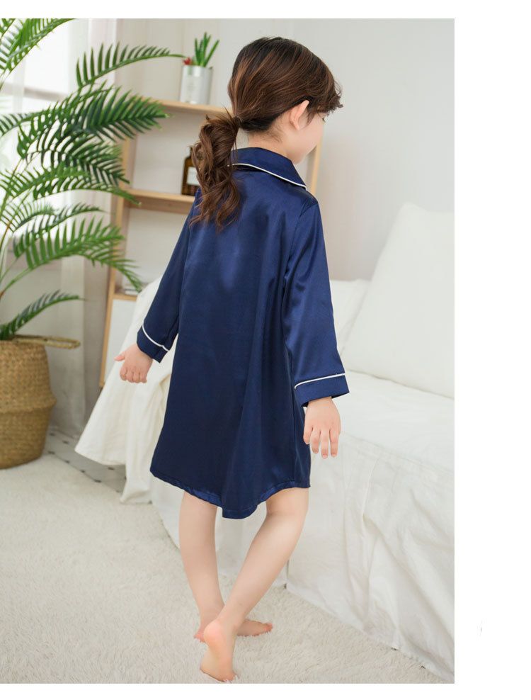 Babytøj Pigenatkjole Langærmet forår og efterår issilke hjemmekjole til børn forældre-barn kjole mor og datter skjorte natkjole_voghion.com