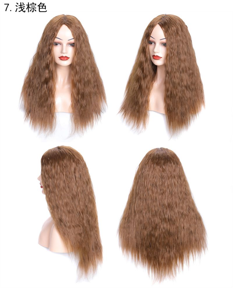 Matte realistic corn perm long curly hair wig head wool curl middle long hair wig head fluffy curly hair wig_voghion.com