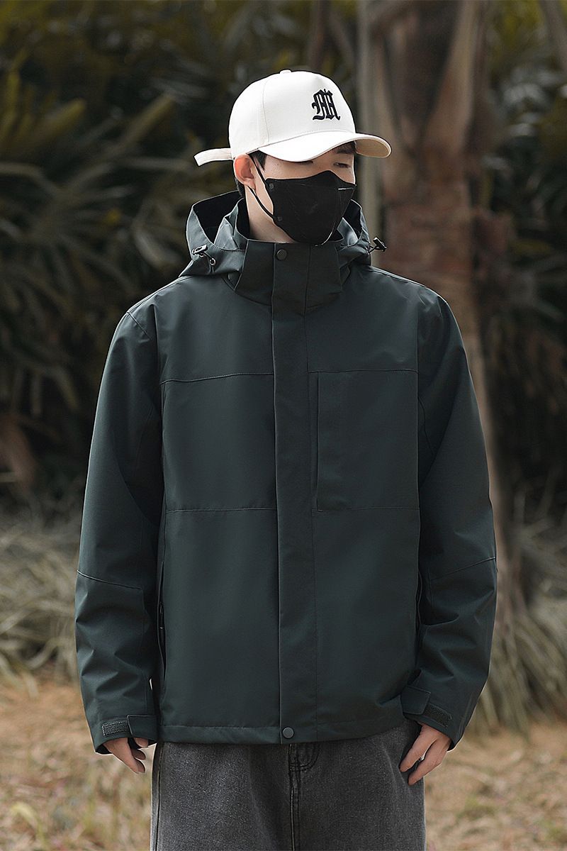 Giacca da trekking con cappuccio staccabile, tinta unita, antivento e impermeabile, alla moda, per sport all'aria aperta, primavera e autunno_voghion.com