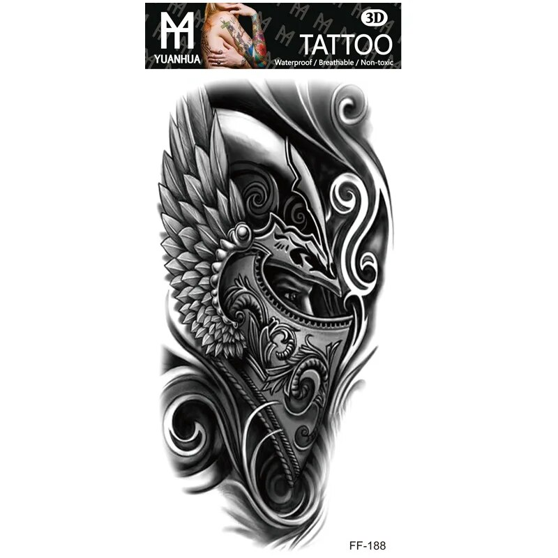 Impermeabile tatuaggio temporaneo finto braccio superiore testa di lupo umano totem testo arabo tatuaggio finto una tantum adesivi maschio femmina ragazzo ragazza_voghion.com