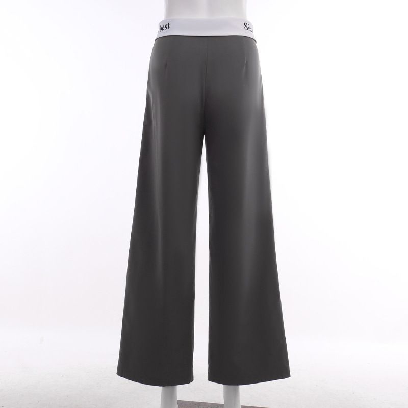 Women's fashion casual commuter solid color pants high-waisted straight printed color pants_voghion.com
