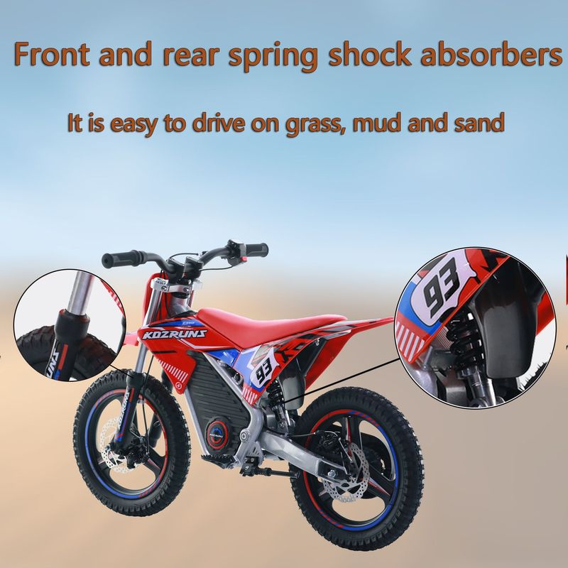 MX-E350 - Motocross Bike For Aged 4-8, 350W Internal Transmission Chassis, Maximum Driving Range Of 18km, RGB Support, Front And Rear Shock Springs And Mechanical Disc Brakes_voghion.com