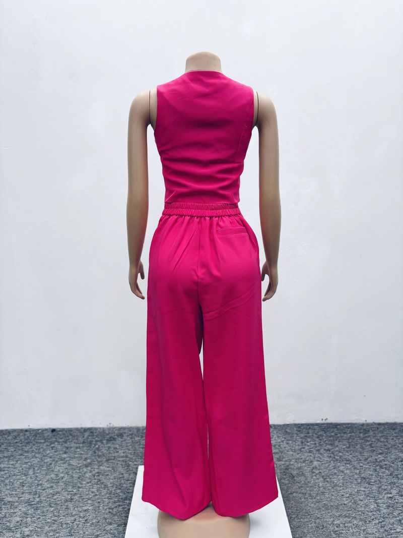 Women's New Fashionable Sleeveless Vest And Wide-Leg Pants Two-Piece Set_voghion.com