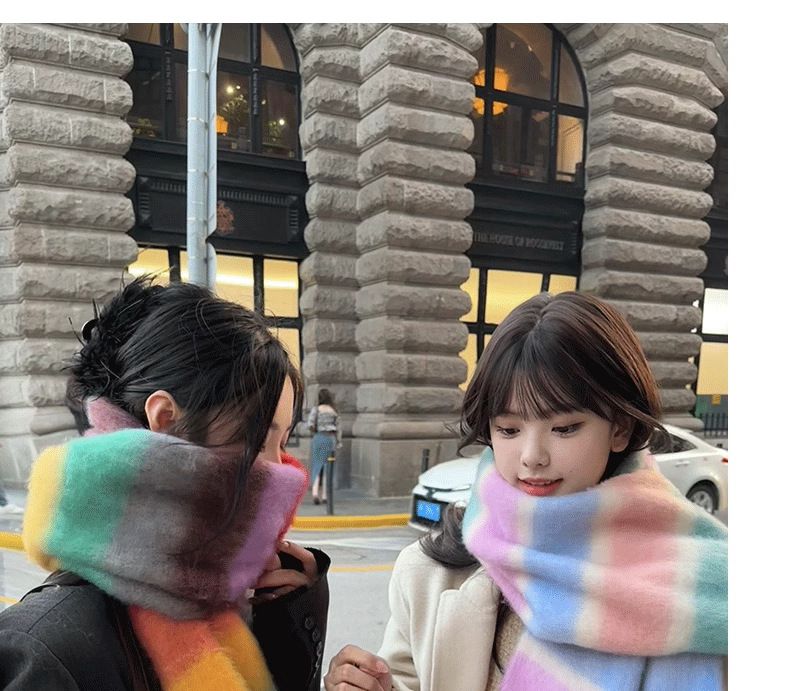 New Dopamine Striped Handmade Wool Ball Warm Scarf For Women In Winter, New Korean Version Thickened Cold Resistant Couple Scarf_voghion.com