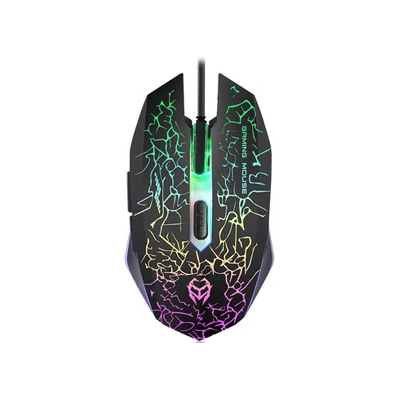 Mouse da gioco con cavo USB, illuminazione RGB, mouse ottico ergonomico per PC portatile con 6 pulsanti e DPI regolabile (design craquelé nero/bianco)_voghion.com
