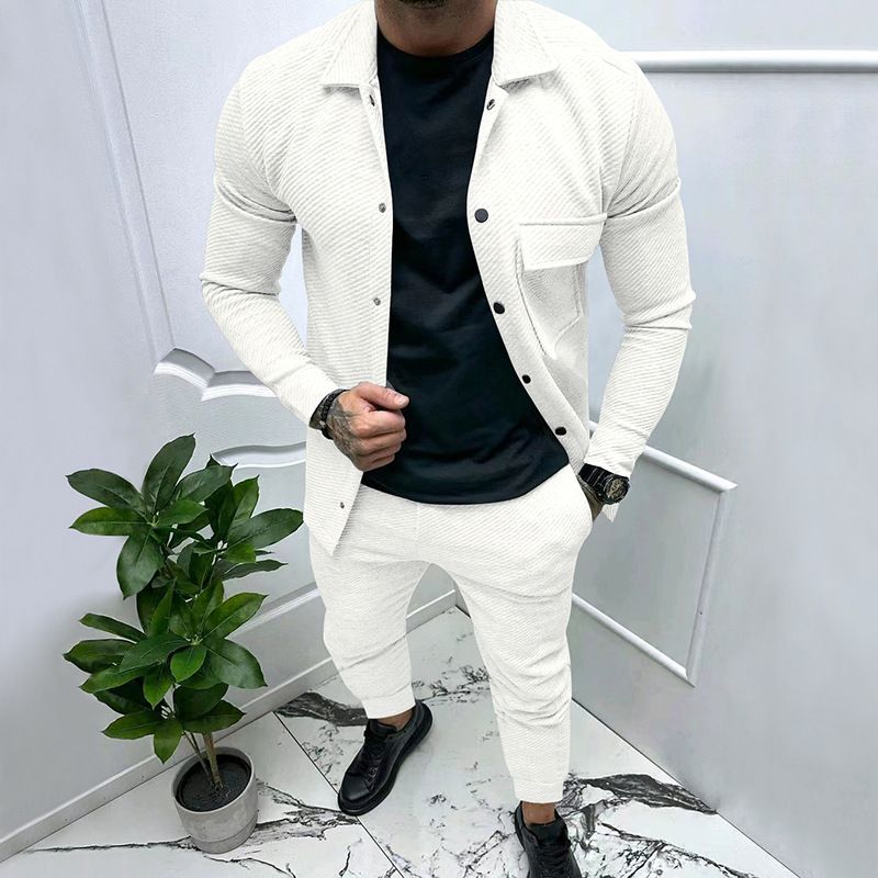 Herrenbekleidung Schwere Twilljacke Freizeithose Herren Neuer einfarbiger Jacquard-Zweiteiler für Herren_voghion.com