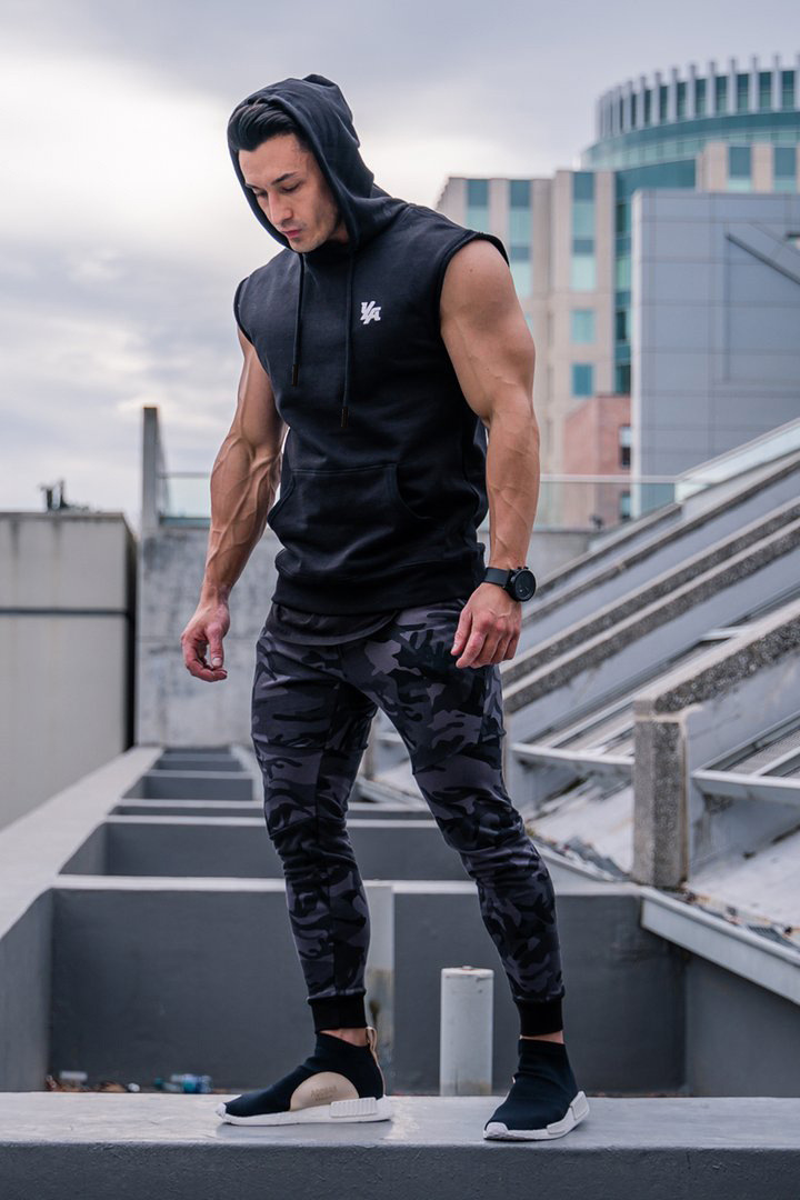Muscle Fitness Brother Sommer Herren Sport Freizeit Lauftraining Dünne ärmellose Weste mit Fellkapuze_voghion.com