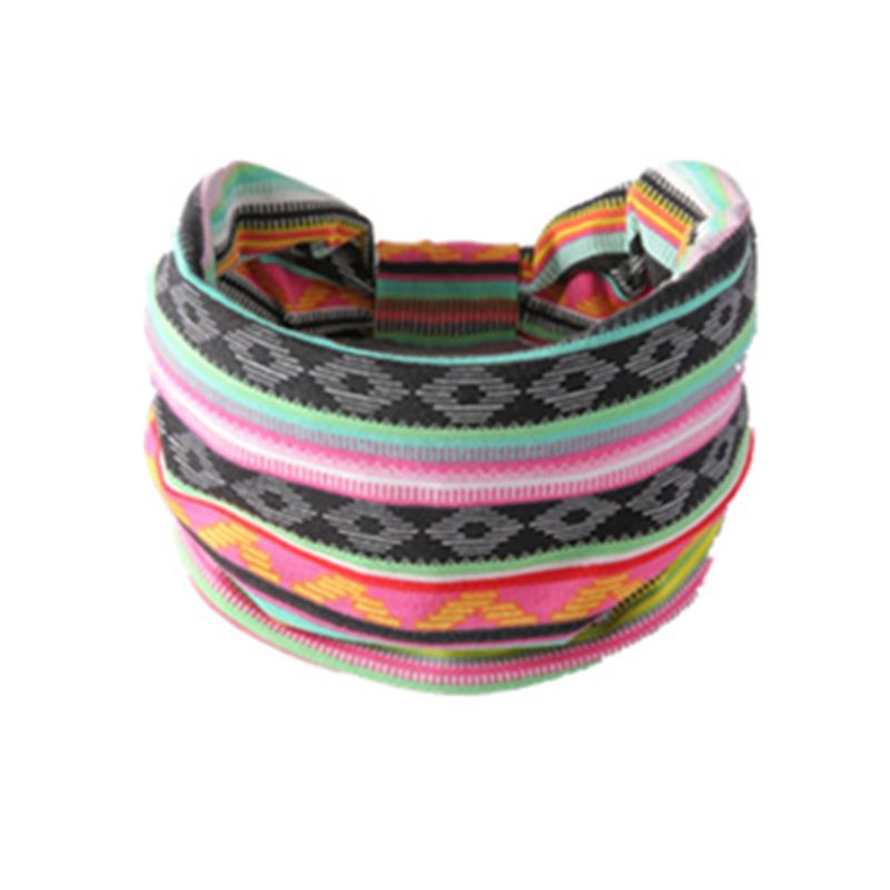 Bohemian Yoga Wide Knot Sweat Printed Elastic Accessories Women's Headband_voghion.com