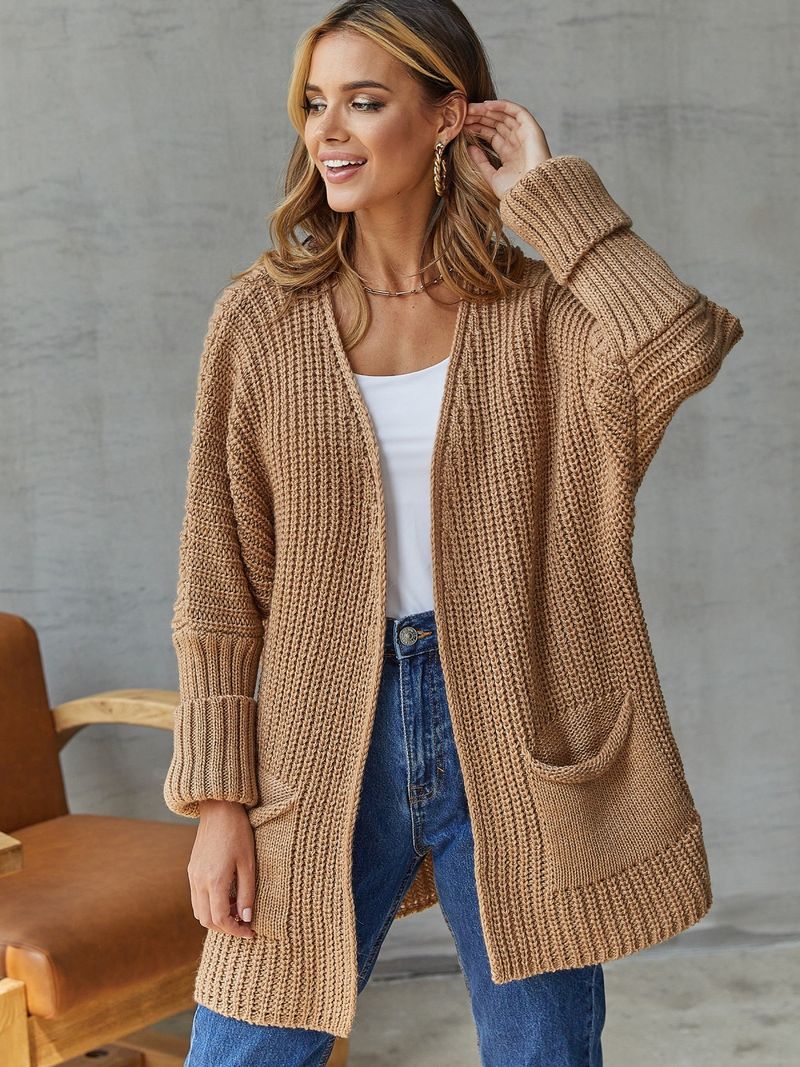 Women's Oversized Knit Cardigan – Longline Casual Open Front Sweater Coat For Work & Commute_voghion.com