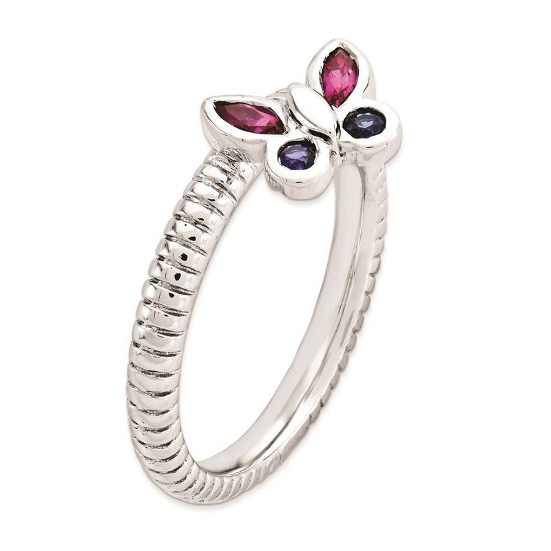 Sterling Silver Stackable Expressions Cr. Ruby, Cr. Sapphire Butterfly Ring_voghion.com