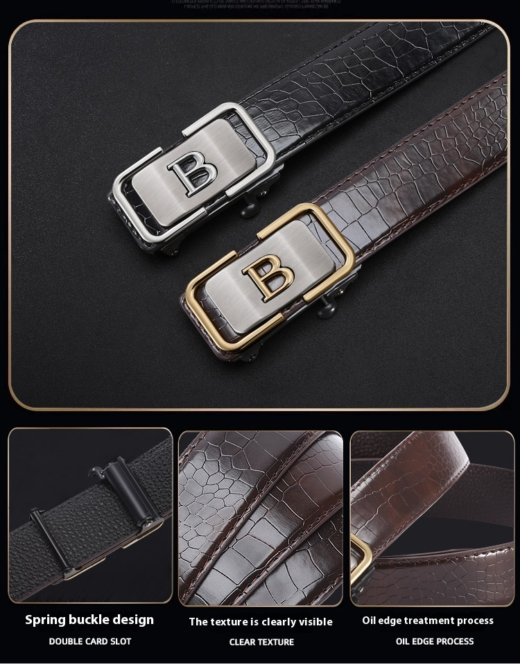 New Men's Belt with Fish Pattern, B-style Internal Wearing Toothless Belt, Fashionable and Casual with Versatile Temperament_voghion.com