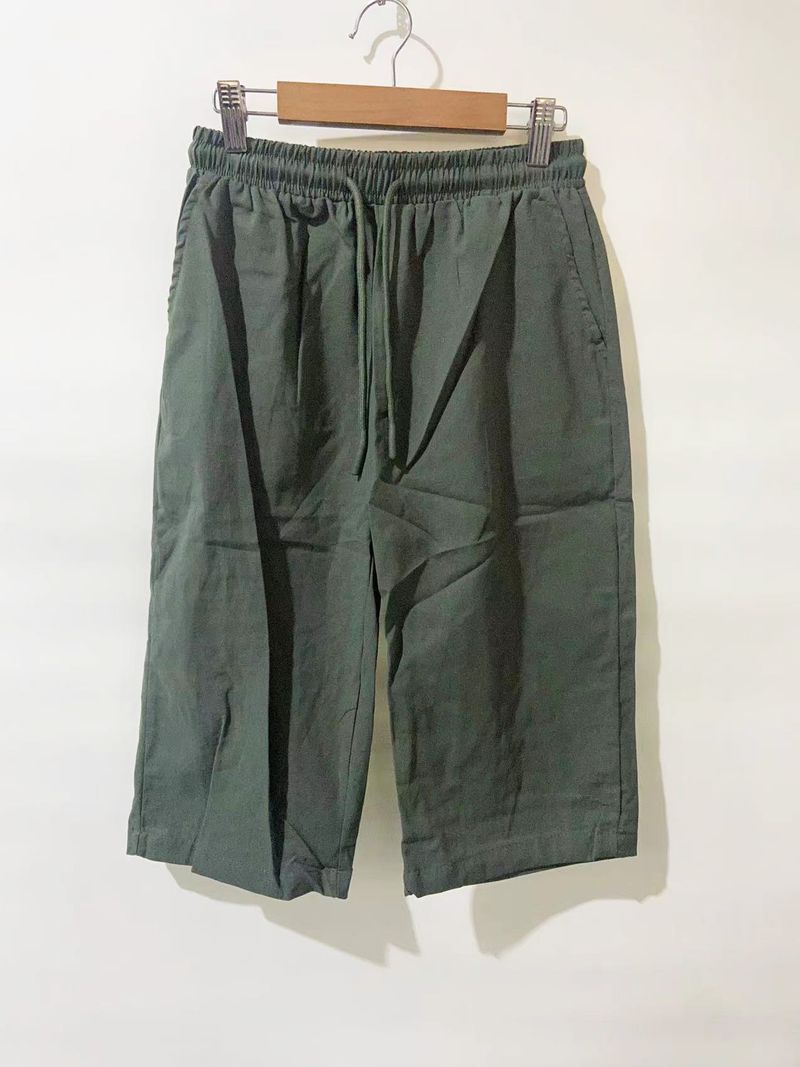 Women's cotton and linen pocket elastic casual pants women's pants quarter pants_voghion.com