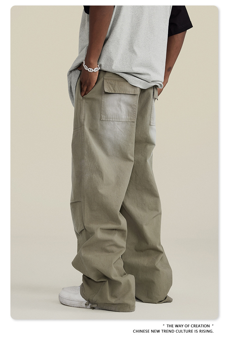 Man's clothing Washed change drawstring bunched feet woven lumber overalls men's fashion brand_voghion.com
