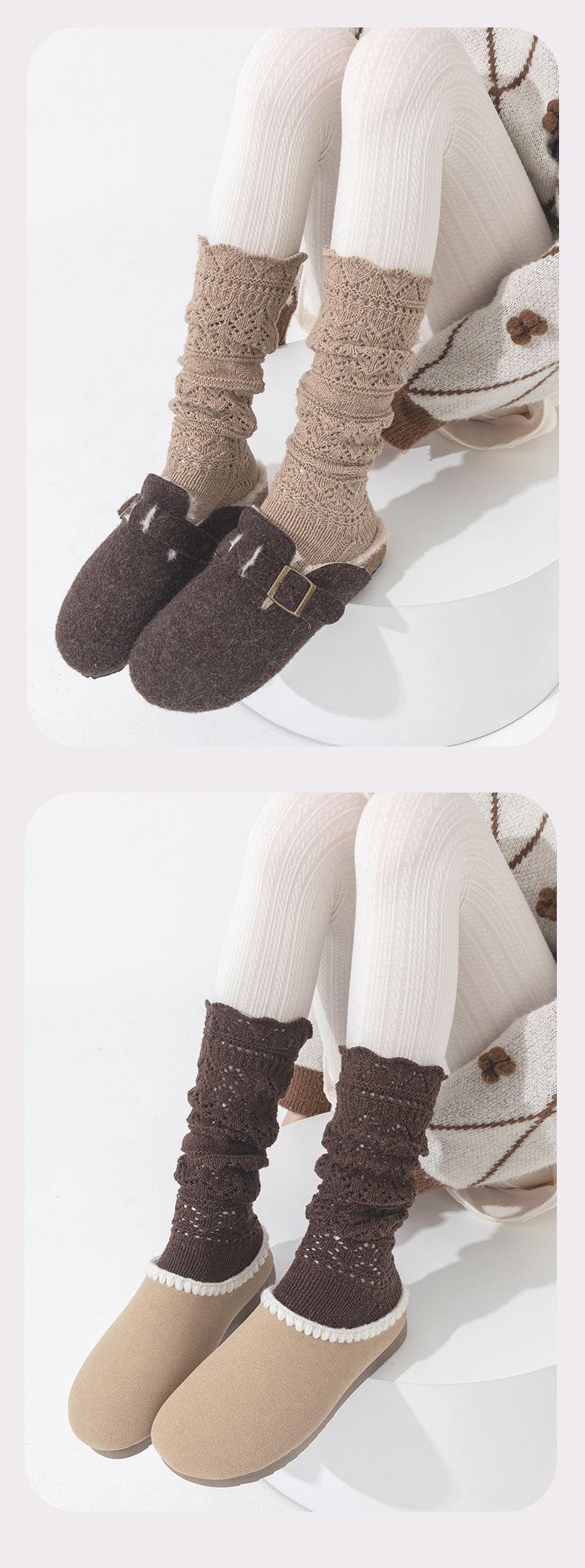 Damen Herbst und Winter Einfarbige Dicke Nadel Strapazierfähige All Match Wollflorsocken Für Damen All Match Ins Style Wadensocken Für Damen_voghion.com