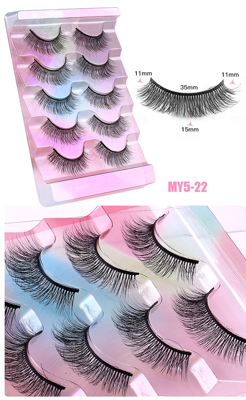 Cross Border Hot Selling 3D Multi-layer Thick 5-pair Eyelashes in Europe and America, Natural Eyelashes Simulation Curling False Eyelashes_voghion.com