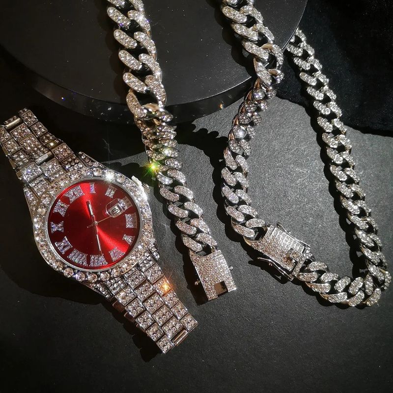 Hip Hop Watches Set Diamond Watch Bracelet Necklace Quartz Watch_voghion.com