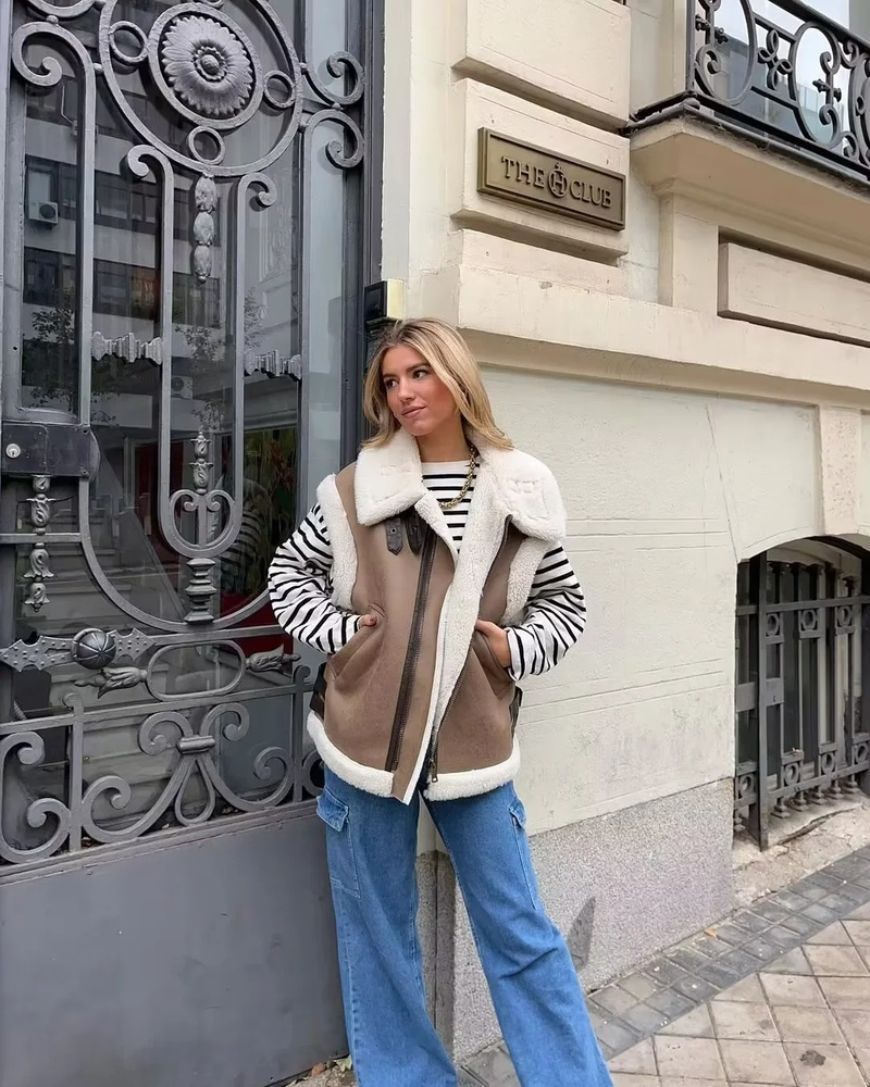 Γυναικεία Ρούχα Νέα Γούνα Ενσωματωμένη Φλις Συγκόλληση Αμάνικο Βαμβακερό Γιλέκο Γιλέκο Μπλούζα με Μπλούζα_voghion.com