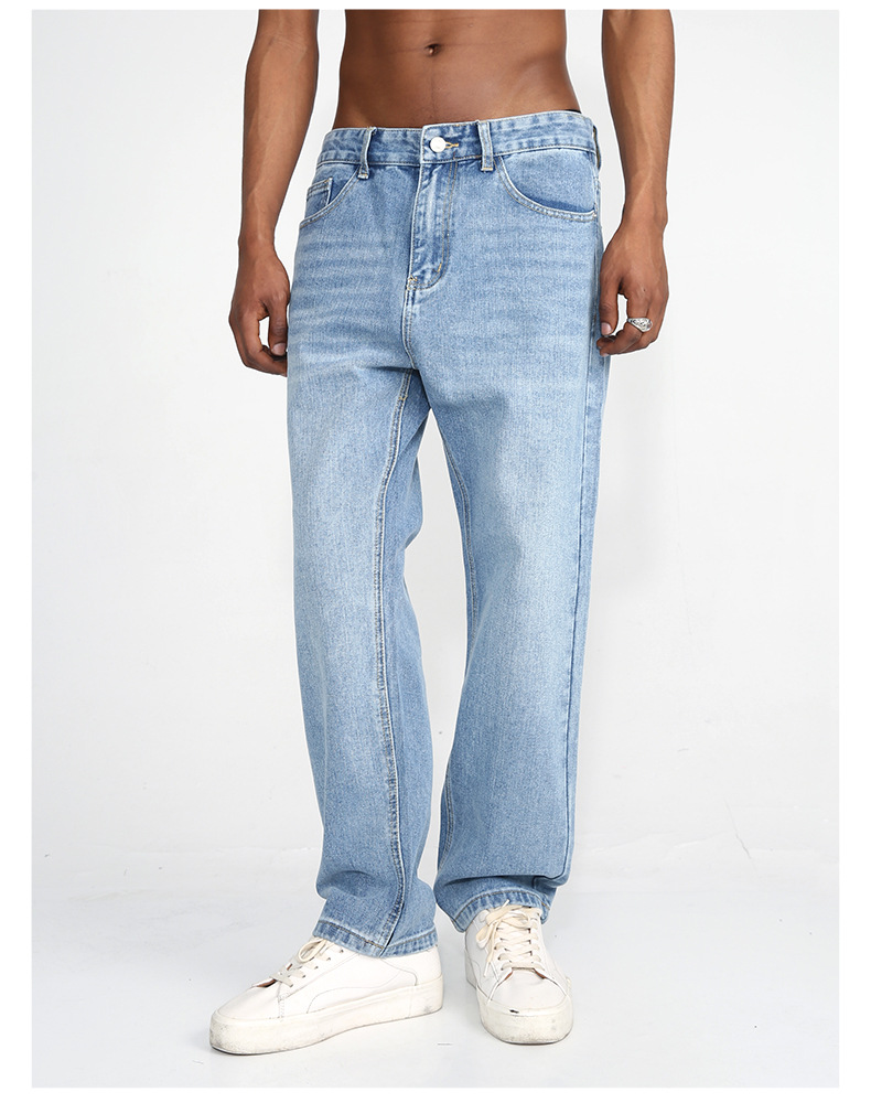 Denim | 2023 New Korean Edition Straight Barrel Slim Fit Small Feet Cropped Jeans Unisex Light Blue_voghion.com