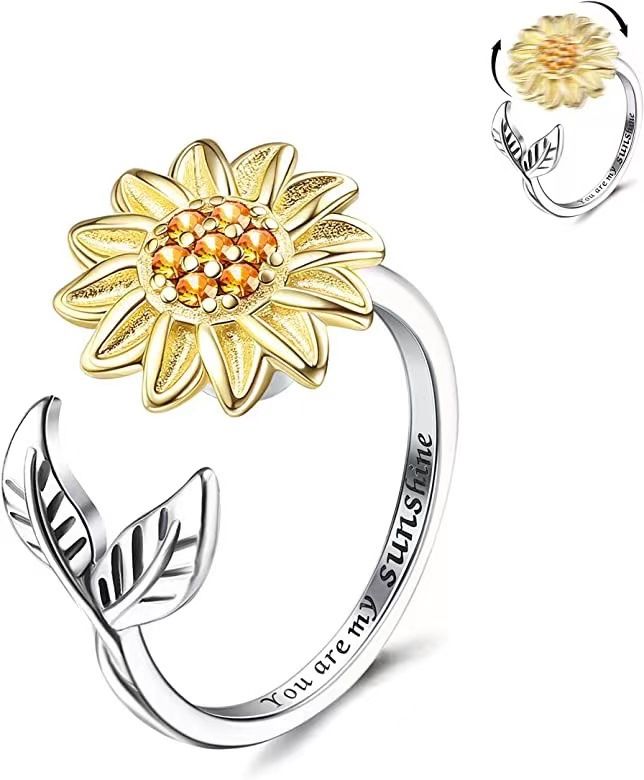 Rotating Engraving Adjustable Anxiety Open Stress Relief Zircon Ring For Women_voghion.com
