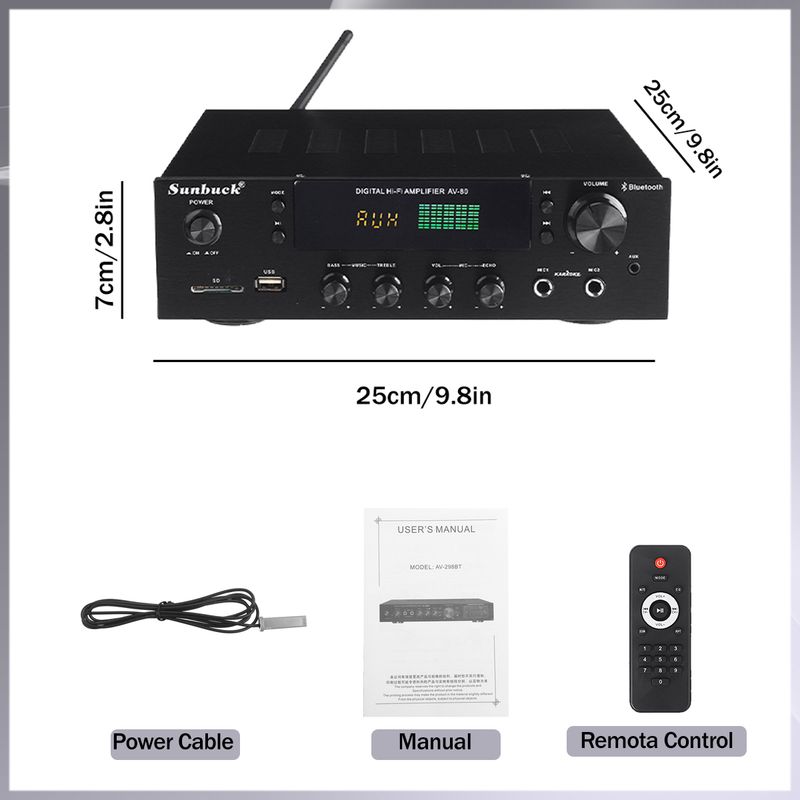 AV-80 Stereo Digital Technology Power Amplifier 2.0 Channel HIFI Audio Home Theater Amplifiers FM Receiver USB SD bluetooth 5.0_voghion.com