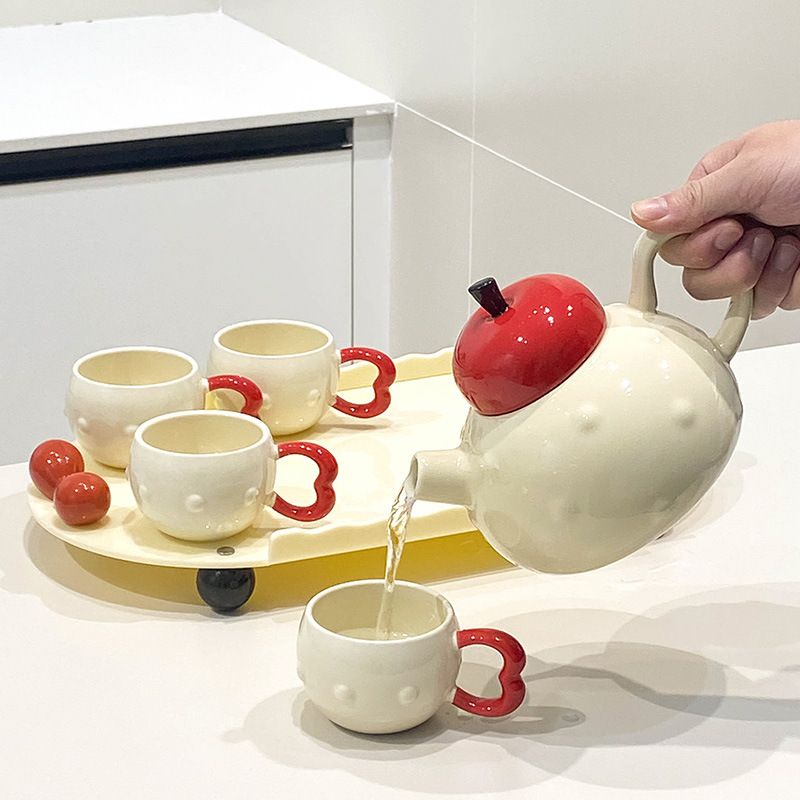 Home Furniture High value ceramic water set tea set simple creative home living room entertaining drinking water cup kettle teapot teacup_voghion.com