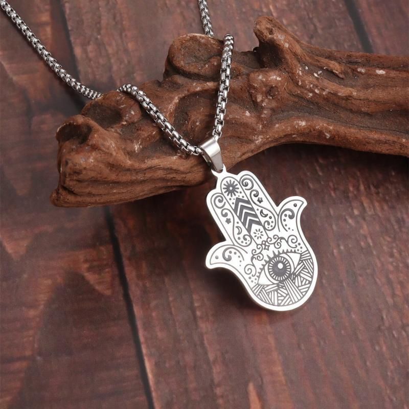 Collar de acero inoxidable con colgante de mano de Tima, espíritu y Qi, anticorrosión y anti-mal de ojo._voghion.com