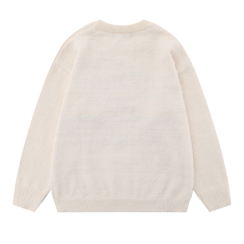 Letter Embroidery Crewneck Casual Sweater Men's Long-sleeved Casual Loose Pullover Knitwear Autumn And Winter Line_voghion.com