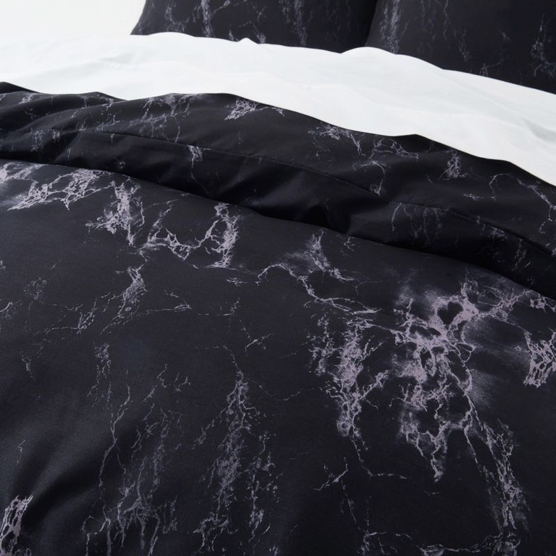 Siyah Mermer Yorgan Kılıfı Yorgan Kılıfı Üç Parçalı Set Yumuşak Polyester - Frezelenmiş Kadife Doku_voghion.com