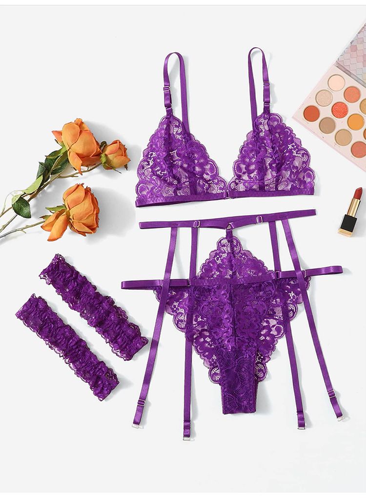 2024 cross-border hot selling large size sexy underwear set lace lace multi-color three-piece set temptation wholesale_voghion.com