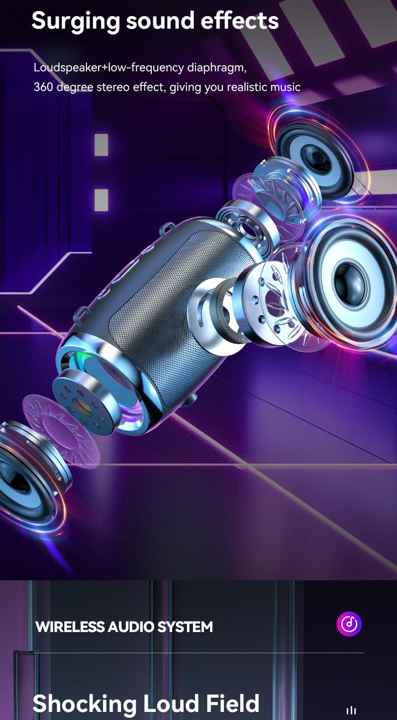 Tragbarer Hi-Fi-Bluetooth-Lautsprecher mit Geräuschunterdrückung, für den Außenbereich, für Zuhause, Desktop-Subwoofer, Mini-Lautsprecher, unterstützt Karteneinfügung, RGB_voghion.com