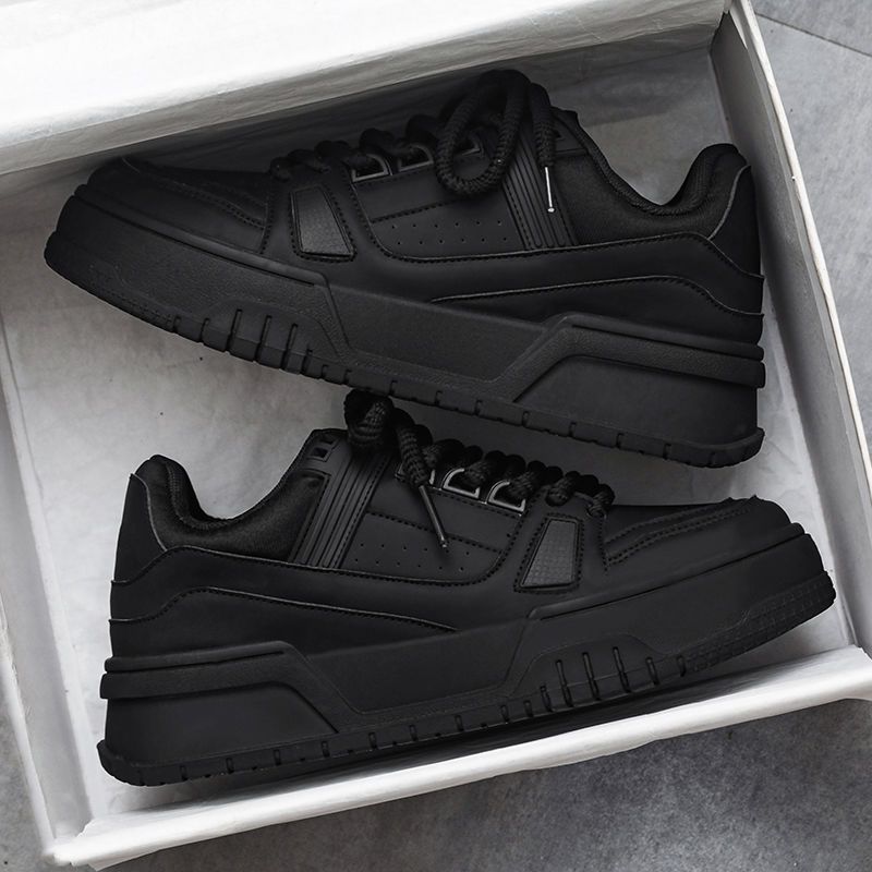 Men's Summer Autumn Niche Design Versatile Casual Black Sneakers Student Sports Thick Sole Height Increasing Bread_voghion.com