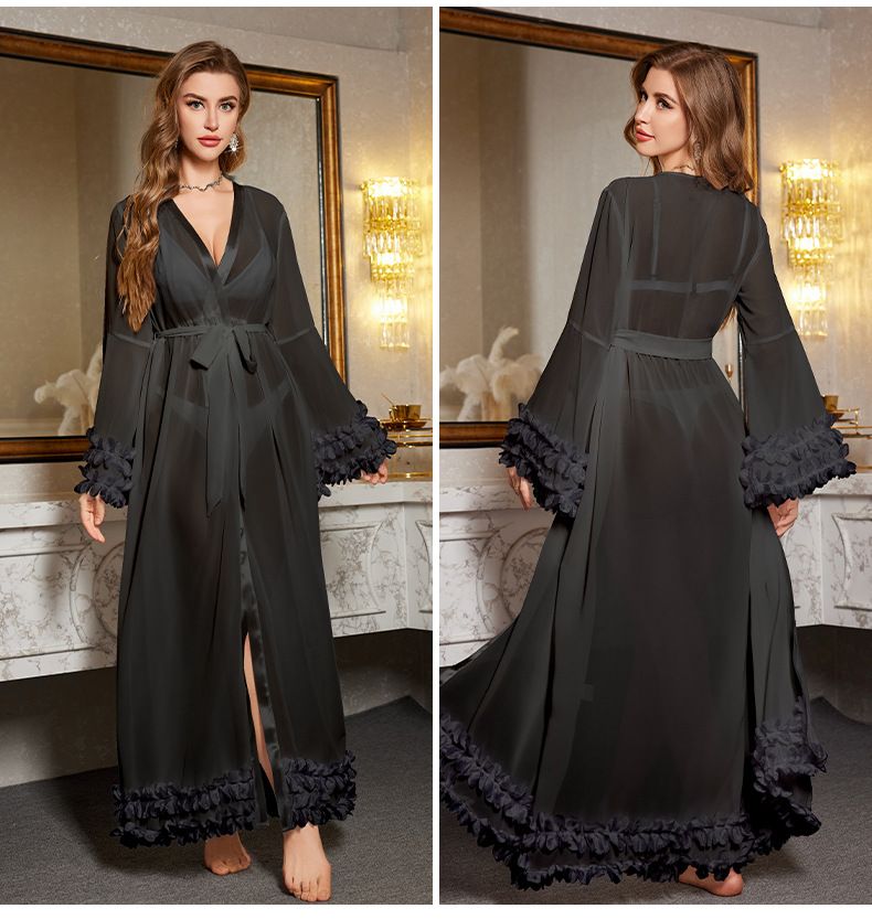 Herren Schlaf Neue Pyjamas Damen Sommer Sexy Spitze Semi Transparent Robe Hause Kleidung_voghion.com