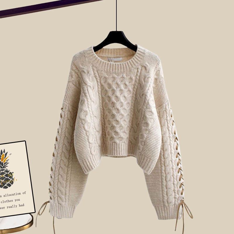 Ropa de mujer, nuevo estilo, suéteres holgados que reducen la edad, cintura alta, falda de largo medio, traje de dos piezas_voghion.com