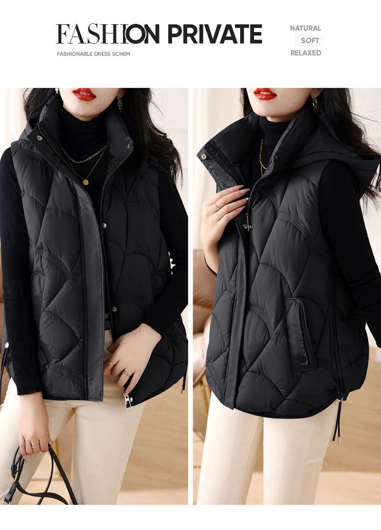 Gesteppte Pufferweste für Damen mit Stehkragen, leichte ärmellose Jacke für Herbst und Winter, schmal geschnittene Weste mit Reißverschluss in Unifarben_voghion.com
