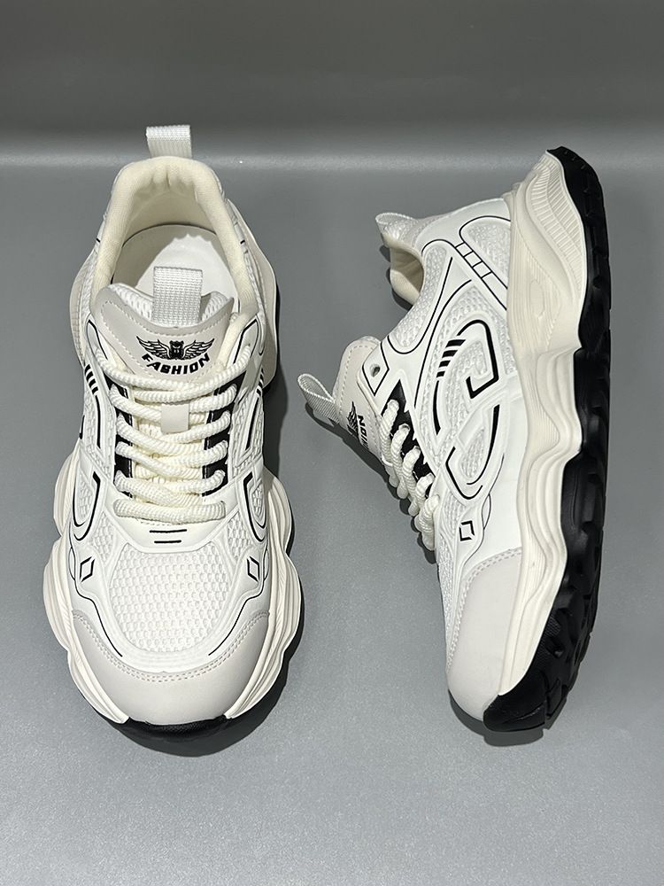 Chaussures de sport en maille pour hommes, nouvelles chaussures tendance d'automne blanches à semelles épaisses, légères et respirantes, décontractées et rehaussantes_voghion.com