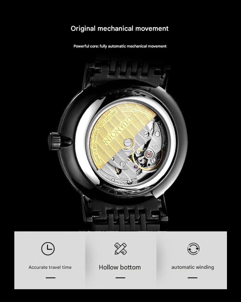 Orologio da polso da uomo GUANQIN con scheletro automatico, meccanico, luminoso, in acciaio inossidabile, stile vintage, con zaffiro, impermeabile_voghion.com